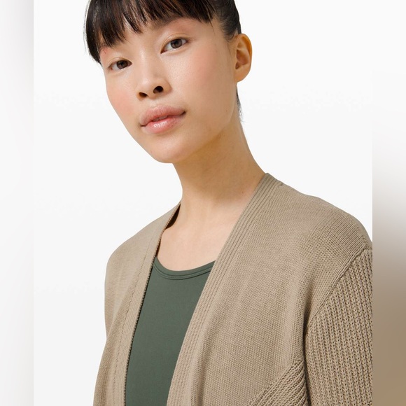 lululemon cotton knit textured wrap cardigan trench tan beige pima wool 6 small - Picture 5 of 11